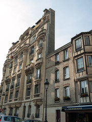 Facade of  house at the Pantheon Square in Paris,