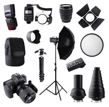 Photographic equipment isolated on white