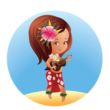 Luau Ukulele Hawaiian cartoon girl