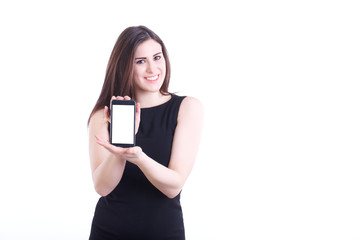 Fototapeta premium Casual Young Woman with Smartphone Isolated on White Background