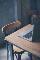 computer laptop on the wood desk