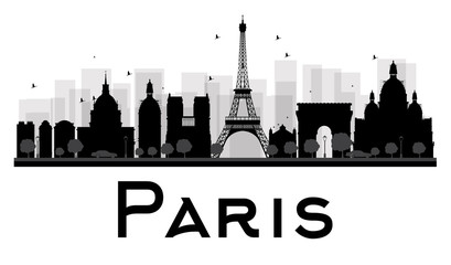 Paris City skyline black and white silhouette. Some elements have transparency mode different from normal