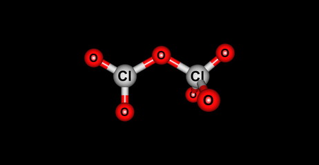 Perchloric anhydride molecule isolated on black