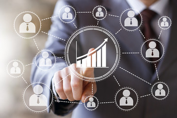 Man with web chart business sign diagrams online