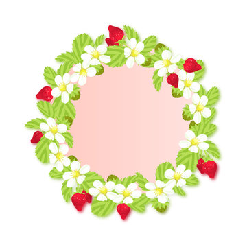イチゴ（花輪・白背景）ピンク