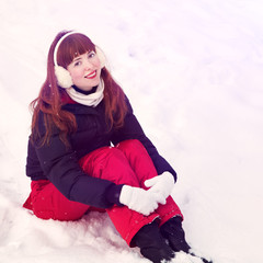 Fototapeta na wymiar redhead winter woman
