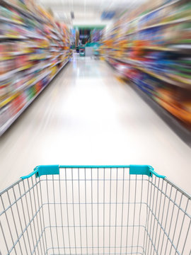 supermarket shelves aisle blurred background