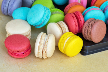Close-up multicolor macaroon dessert