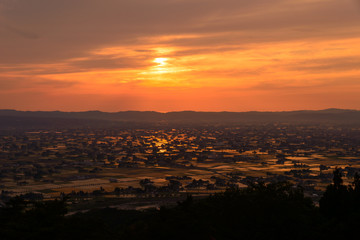 Landscape of Tonami Plain in Toyama, Japan