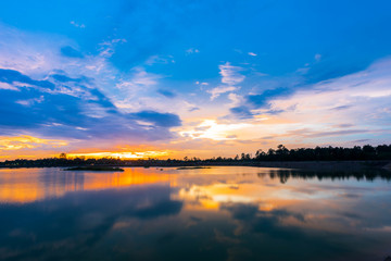 Breathtaking sunset over the lake at Udonthani province ,Thailand