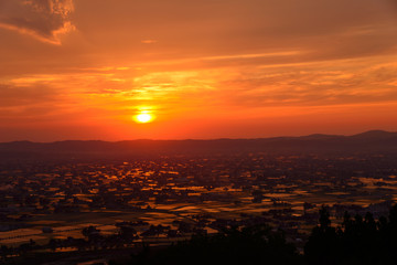 Landscape of Tonami Plain in Toyama, Japan