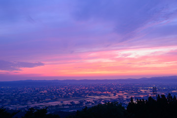 Naklejka premium Landscape of Tonami Plain in Toyama, Japan
