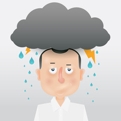 Cartoon young man with a gray cloud on the head.