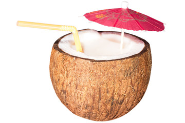 Coconut cocktail isolated on white background