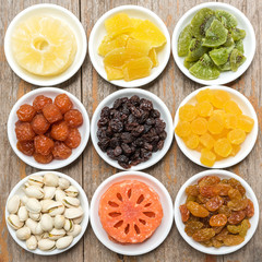 Nine Collection of dried fruits for background