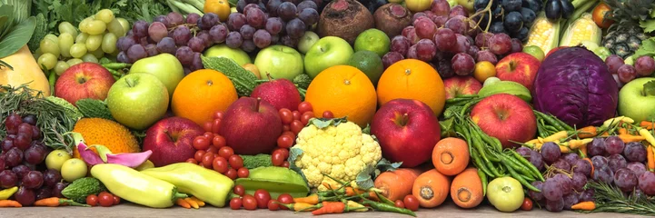 Küchenrückwand glas motiv Gemüse Tropisches frisches Obst und Gemüse für gesundes