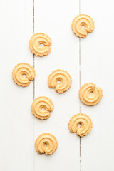 Danish butter Cookies on wood table, Overhead view of cookies