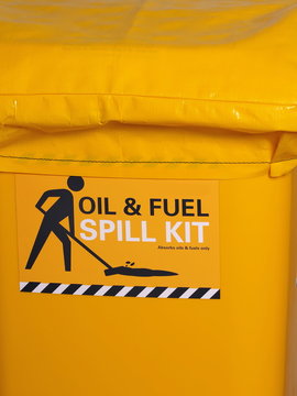 Labeled bright yellow industrial emergency spill kit, Australia 2015
