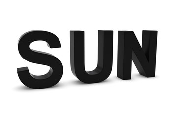 SUN Black 3D Text - Sunday Abbreviation Isolated on White