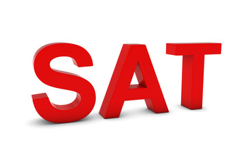 SAT Red 3D Text - Saturday Abbreviation Isolated on White