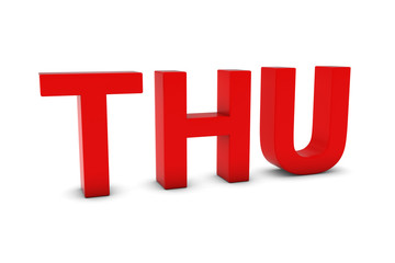 THU Red 3D Text - Thursday Abbreviation Isolated on White