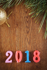 Wooden holiday background about Happy New Year 2018