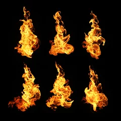 Crédence de cuisine en verre imprimé Flamme Collection de flammes de feu isolée sur fond noir