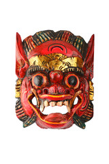 Asian traditional wooden red painted demon mask on white