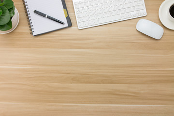 Office supplies on the wooden desk