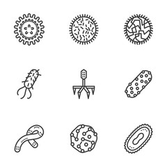 Bacteria and virus black line vector icons set