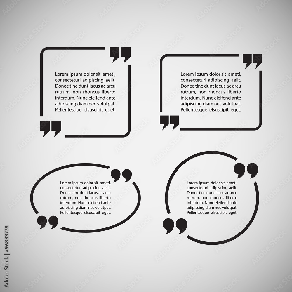 Poster quotation mark speech bubbles on gray background. set of quote sign icons. vector illustration.