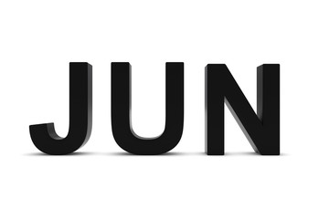 JUN Black 3D Text - June Month Abbreviation on White