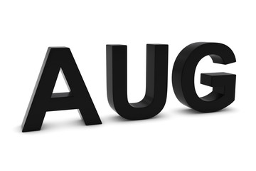 AUG Black 3D Text - August Month Abbreviation on White