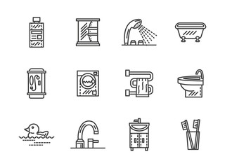 Bathroom black line icons