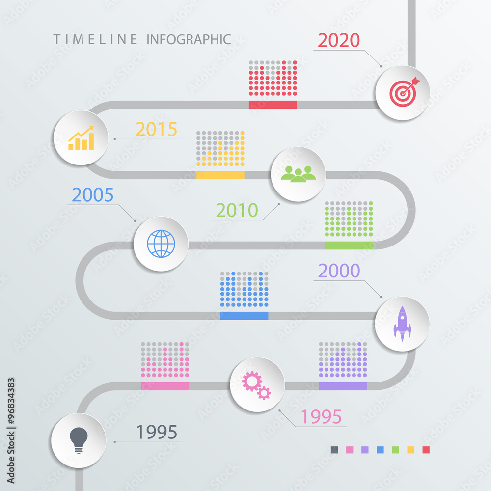Aufkleber Road timeline infographic design template with color icons. Vector illustration for workflow layout, diagram, number options, web design.