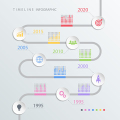 Road timeline infographic design template with color icons. Vector illustration for workflow layout, diagram, number options, web design.