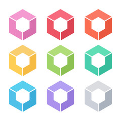 Fototapeta premium Set of abstract cube vector template. Corner geometric shape and symmetric symbol, square icon, box logo or box shape. Geometric design.