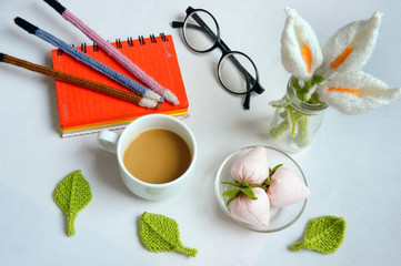 Fototapeta na wymiar handmade product, lily flower knit, craft