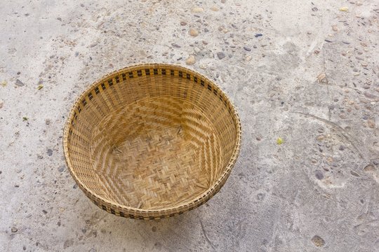 basketry - handicraft works from basketry, wood carvings, paintings to batik printing 
on concrete floor background / copy sapce