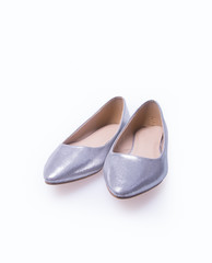 shoe. Silver colour fashion woman shoes on a background.