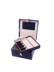 jewelry box or leather jewelery box on background.