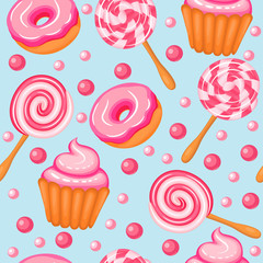 illustration background seamless sweet donuts candy cupcakes
