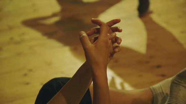 Group of dance theatre actors/performers in studio rehearsal interpretational art form.
