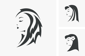 Silhouettes of the beautiful woman with long hair - vector logo