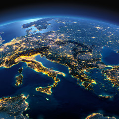 Fototapeta na wymiar Detailed Earth. Italy, Greece and the Mediterranean Sea on a moo