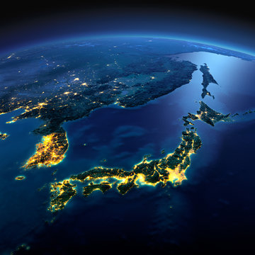 Detailed Earth. Part of Asia, Japan and Korea, Japanese sea on a