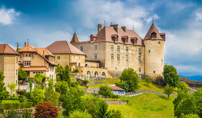 Fototapeta na wymiar Medieval town of Gruyeres, Fribourg, Switzerland