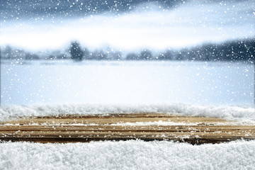 wooden desk space and snow 