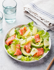 Smoked salmon salad with mixed greens, avocado,grapefruit.