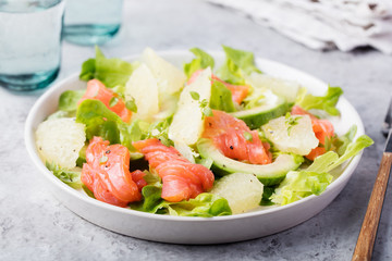 Smoked salmon salad with mixed greens, avocado,grapefruit.